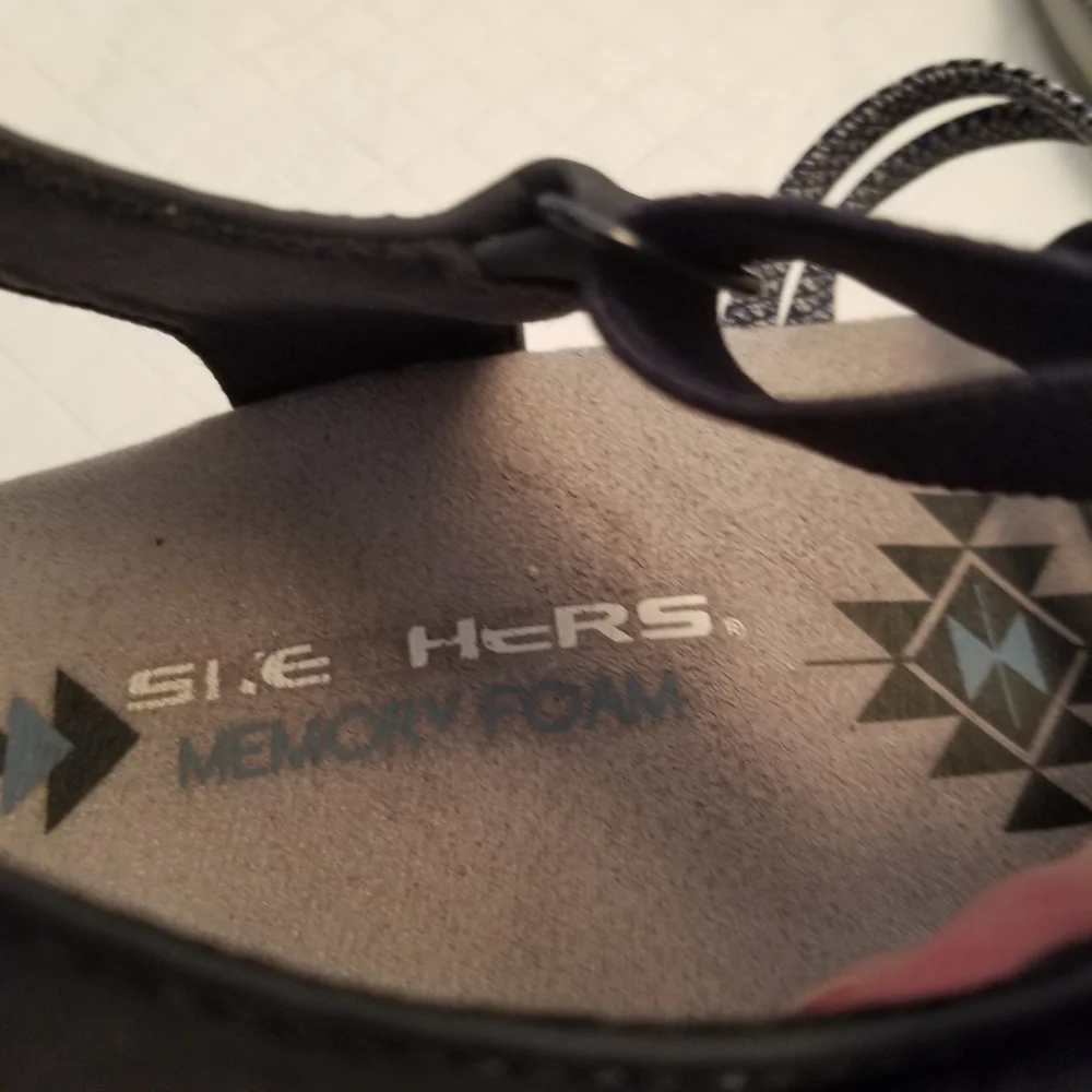 SKECHERS REGGAE Slim Sandals Meadow Grazer Navy Size 6 Memory Foam